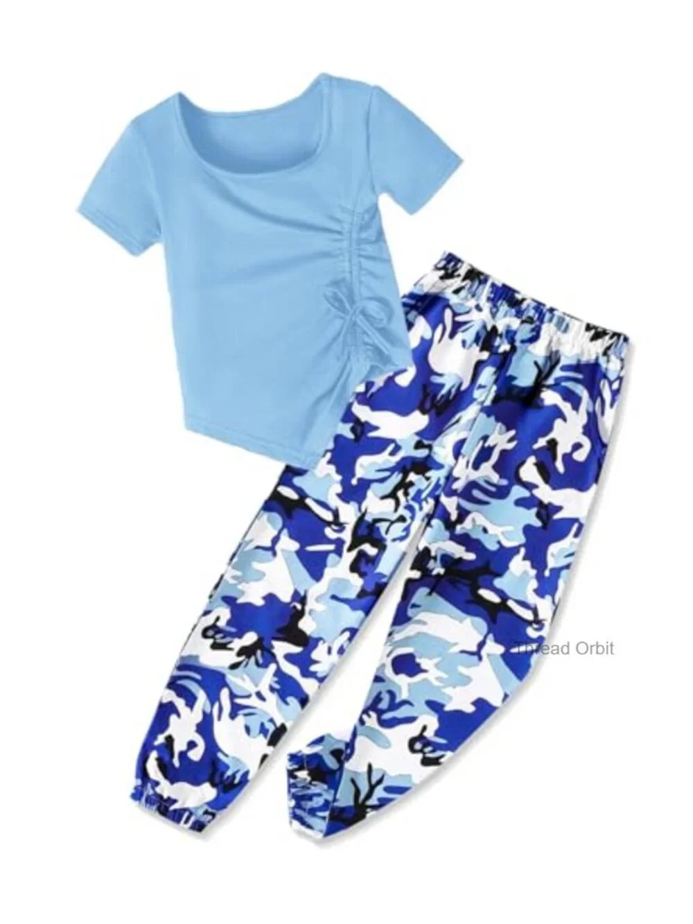 Girls Camo Outfit Set Short Sleeve Ruched Top & Pants 2-Piece